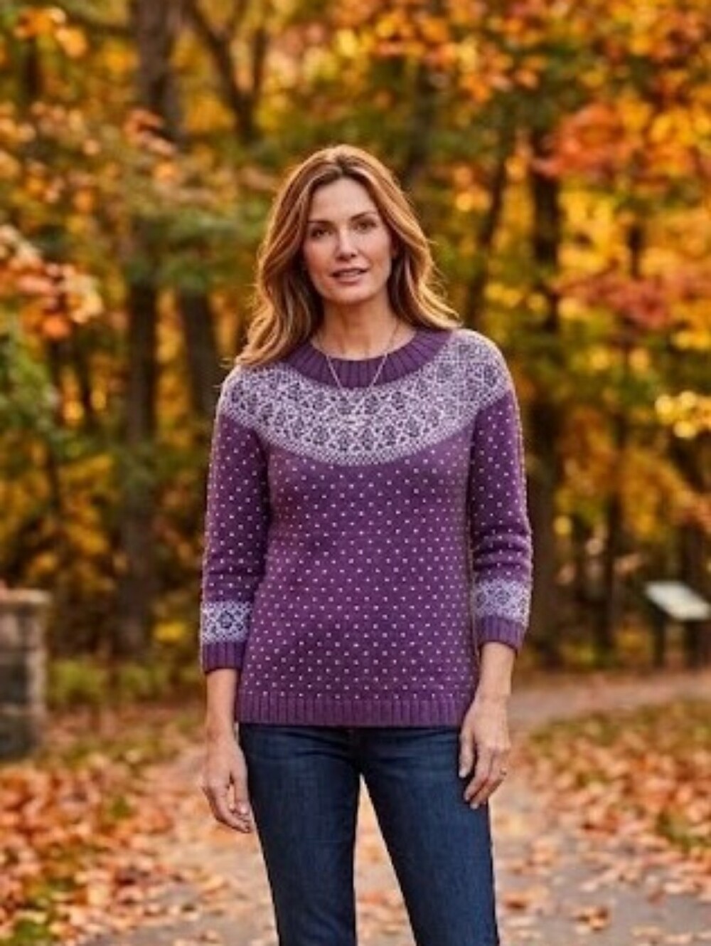 Talbots Purple Fair Isle Knit Sweater - Women's Pullover